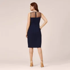 Adrianna Papell Stretch Knit Crepe Draped Illusion Short Faux Wrap Dress In Midnight -Cheap Vesta Gleam Store AP1D104979 AB411 Regular Back