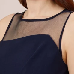 Adrianna Papell Stretch Knit Crepe Draped Illusion Short Faux Wrap Dress In Midnight -Cheap Vesta Gleam Store AP1D104979 AB411 Regular Side