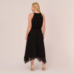 Adrianna Papell Plus Size Halter Jumpsuit With Chiffon Overlay Skirt In Black -Cheap Vesta Gleam Store AP1D104983 AA002 Plus Back