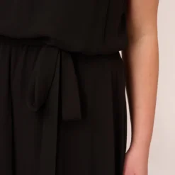 Adrianna Papell Plus Size Halter Jumpsuit With Chiffon Overlay Skirt In Black -Cheap Vesta Gleam Store AP1D104983 AA002 Plus Lifestyle