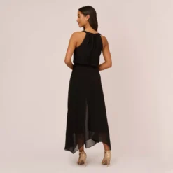 Adrianna Papell Halter Jumpsuit With Chiffon Overlay Skirt In Black -Cheap Vesta Gleam Store AP1D104983 AA002 Regular Back