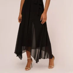 Adrianna Papell Halter Jumpsuit With Chiffon Overlay Skirt In Black -Cheap Vesta Gleam Store AP1D104983 AA002 Regular Lifestyle