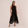 Adrianna Papell Halter Jumpsuit With Chiffon Overlay Skirt In Black
