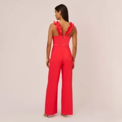 Adrianna Papell Satin Crepe Jumpsuit With Ruffled Shoulders In Calypso Coral -Cheap Vesta Gleam Store AP1D104994 AD952 Regular Back