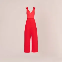 Adrianna Papell Satin Crepe Jumpsuit With Ruffled Shoulders In Calypso Coral -Cheap Vesta Gleam Store AP1D104994 AD952 Regular Flat