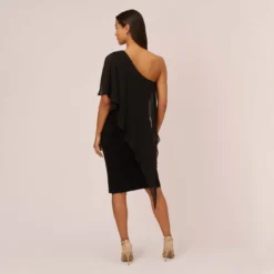 Adrianna Papell One Shoulder Dress With Chiffon Cape In Black -Cheap Vesta Gleam Store AP1D104997 AA002 Regular Back