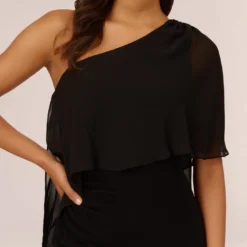 Adrianna Papell One Shoulder Dress With Chiffon Cape In Black -Cheap Vesta Gleam Store AP1D104997 AA002 Regular Detail