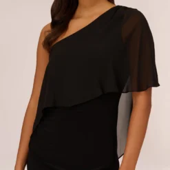 Adrianna Papell One Shoulder Dress With Chiffon Cape In Black -Cheap Vesta Gleam Store AP1D104997 AA002 Regular Lifestyle