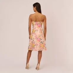Adrianna Papell Floral Jacquard Dress With Pleated Details In Rose Multi -Cheap Vesta Gleam Store AP1D105001 AE590 Regular Back