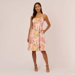 Adrianna Papell Floral Jacquard Dress With Pleated Details In Rose Multi -Cheap Vesta Gleam Store AP1D105001 AE590 Regular Front