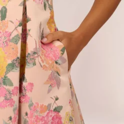 Adrianna Papell Floral Jacquard Dress With Pleated Details In Rose Multi -Cheap Vesta Gleam Store AP1D105001 AE590 Regular Lifestyle