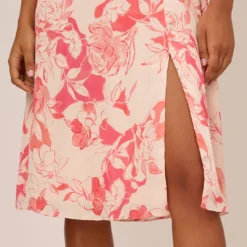Adrianna Papell Floral Printed Midi Dress With Flutter Sleeves In Coral Ecru -Cheap Vesta Gleam Store AP1D105004 AE952 Regular Lifestyle