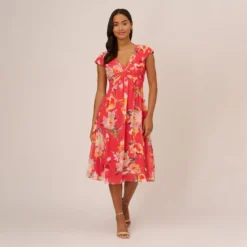 Adrianna Papell Floral Print Midi Dress With Twist Neckline In Coral Multi -Cheap Vesta Gleam Store AP1D105006 AA955 Regular Default 18d8b48e f6bc 44e7 a2bb 94c0f788ab30