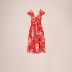 Adrianna Papell Floral Print Midi Dress With Twist Neckline In Coral Multi -Cheap Vesta Gleam Store AP1D105006 AA955 Regular Flat