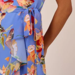 Adrianna Papell Floral Print Faux Wrap Halter Dress With Ruffle Details In Peri Multi -Cheap Vesta Gleam Store AP1D105007 AC494 Regular Lifestyle