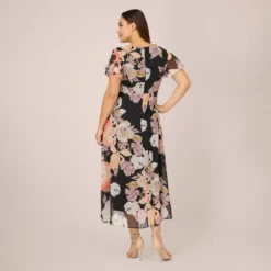 Adrianna Papell Plus Size Floral-Print Chiffon And Jersey Cropped Jumpsuit In Black Multi -Cheap Vesta Gleam Store AP1D105012 AF980 Plus Back