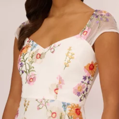 Adrianna Papell Multicolor Floral Embroidered Dress With Sheer Cap Sleeves In Ivory Multi -Cheap Vesta Gleam Store AP1D105015 AA178 Regular Detail