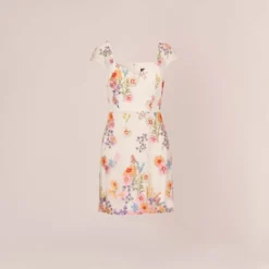 Adrianna Papell Multicolor Floral Embroidered Dress With Sheer Cap Sleeves In Ivory Multi -Cheap Vesta Gleam Store AP1D105015 AA178 Regular Flat