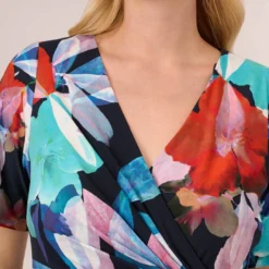 Adrianna Papell Plus Size Floral Knotted Sheath Dress With Elbow-Length Sleeves In Dark Navy Multi -Cheap Vesta Gleam Store AP1D105033 BF410 Plus Detail