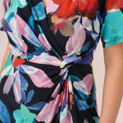 Adrianna Papell Plus Size Floral Knotted Sheath Dress With Elbow-Length Sleeves In Dark Navy Multi -Cheap Vesta Gleam Store AP1D105033 BF410 Plus Lifestyle