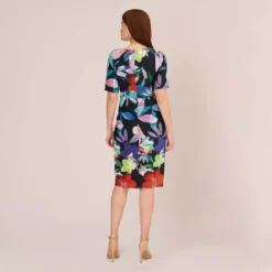Adrianna Papell Floral Knotted Sheath Dress With Elbow-Length Sleeves In Dark Navy Multi -Cheap Vesta Gleam Store AP1D105033 BF410 Regular Back