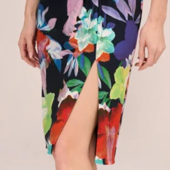 Adrianna Papell Floral Knotted Sheath Dress With Elbow-Length Sleeves In Dark Navy Multi -Cheap Vesta Gleam Store AP1D105033 BF410 Regular Lifestyle