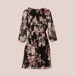Adrianna Papell Floral Chiffon Dress With Three Quarter Length Sleeves In Black Multi -Cheap Vesta Gleam Store AP1D105038 AA963 Regular Flat