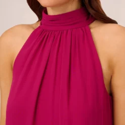 Adrianna Papell Sleeveless Pleated Chiffon Shift Dress With Mock Neckline In Magenta -Cheap Vesta Gleam Store AP1D105040 AA670 Regular Lifestyle