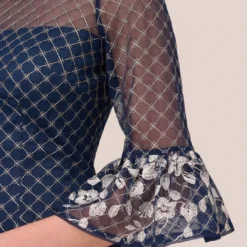 Adrianna Papell Floral Lattice Embroidered Sheath Dress With Sheer Sleeves In Navy Ivory -Cheap Vesta Gleam Store AP1D105044 BH980 Regular Lifestyle