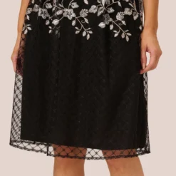 Adrianna Papell Floral Embroidered Midi Dress With Sheer Cap Sleeves In Black Ivory -Cheap Vesta Gleam Store AP1D105045 AA019 Regular Detail
