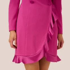 Adrianna Papell Crepe Tuxedo Dress With Ruffled Details In Raspberry Chill -Cheap Vesta Gleam Store AP1D105048 AI521 Regular Lifestyle