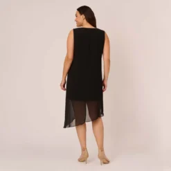 Adrianna Papell Plus Size Sleeveless Chiffon Dress With Cascading Details In Black -Cheap Vesta Gleam Store AP1D105051 AA002 Plus Back