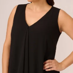 Adrianna Papell Plus Size Sleeveless Chiffon Dress With Cascading Details In Black -Cheap Vesta Gleam Store AP1D105051 AA002 Plus Detail
