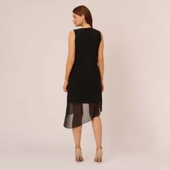 Adrianna Papell Sleeveless Chiffon Dress With Cascading Details In Black -Cheap Vesta Gleam Store AP1D105051 AA002 Regular Back