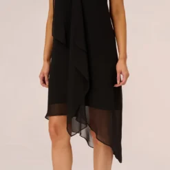 Adrianna Papell Sleeveless Chiffon Dress With Cascading Details In Black -Cheap Vesta Gleam Store AP1D105051 AA002 Regular Lifestyle
