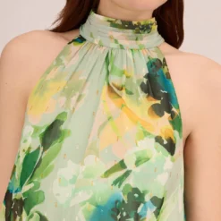 Adrianna Papell Floral Print Chiffon Halter Dress With Mock Neckline In Green Multi -Cheap Vesta Gleam Store AP1D105053 AA390 Regular Detail