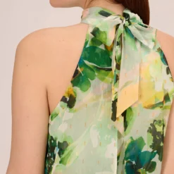 Adrianna Papell Floral Print Chiffon Halter Dress With Mock Neckline In Green Multi -Cheap Vesta Gleam Store AP1D105053 AA390 Regular Lifestyle