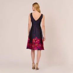 Adrianna Papell Jacquard Midi Dress With Metallic Floral Trim In Navy Pink Multi -Cheap Vesta Gleam Store AP1D105054 DE980 Regular Back