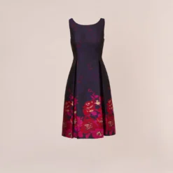 Adrianna Papell Jacquard Midi Dress With Metallic Floral Trim In Navy Pink Multi -Cheap Vesta Gleam Store AP1D105054 DE980 Regular Flat