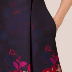 Adrianna Papell Jacquard Midi Dress With Metallic Floral Trim In Navy Pink Multi -Cheap Vesta Gleam Store AP1D105054 DE980 Regular Lifestyle