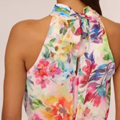 Adrianna Papell Multicolor Floral Chiffon Halter Dress In Ivory Multi -Cheap Vesta Gleam Store AP1D105056 AH170 Regular Lifestyle
