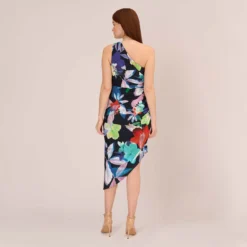 Adrianna Papell Multicolor Floral Jersey Midi Dress With One Shoulder Neckline In Dark Navy Multi -Cheap Vesta Gleam Store AP1D105082 BF410 Regular Back