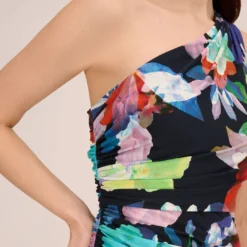 Adrianna Papell Multicolor Floral Jersey Midi Dress With One Shoulder Neckline In Dark Navy Multi -Cheap Vesta Gleam Store AP1D105082 BF410 Regular Lifestyle
