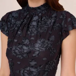 Adrianna Papell Velvet Burnout Floral Short Sleeve Dress With Mock Neck In Midnight -Cheap Vesta Gleam Store AP1D105087 AB411 Regular Detail