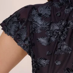 Adrianna Papell Velvet Burnout Floral Short Sleeve Dress With Mock Neck In Midnight -Cheap Vesta Gleam Store AP1D105087 AB411 Regular Lifestyle