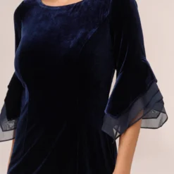 Adrianna Papell Velvet Sheath Dress With Tiered Three Quarter Sleeves In Midnight -Cheap Vesta Gleam Store AP1D105090 AB411 Regular Detail