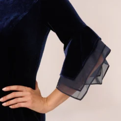 Adrianna Papell Velvet Sheath Dress With Tiered Three Quarter Sleeves In Midnight -Cheap Vesta Gleam Store AP1D105090 AB411 Regular Lifestyle