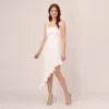 Adrianna Papell Asymmetrical Crepe Midi Dress With Flounce Hem In Ivory