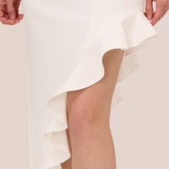 Adrianna Papell Asymmetrical Crepe Midi Dress With Flounce Hem In Ivory -Cheap Vesta Gleam Store AP1D105097 AA194 Regular Lifestyle