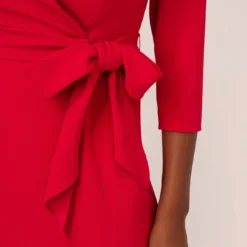 Adrianna Papell Wrap Front Dress With Three-Quarter Sleeves In Hot Ruby -Cheap Vesta Gleam Store AP1D105115 AU610 Regular Lifestyle